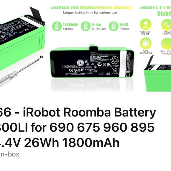 Green Roomba Battery 14.4V 1800mAh - Picture 1 of 6